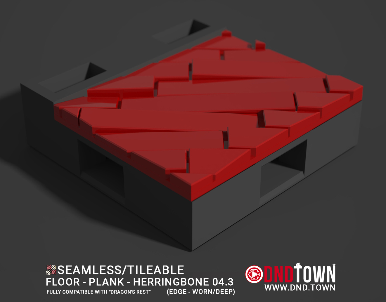 Floor - Plank - Herringbone - Wall Edge 04.3 (WORN/DEEP) - 3D Modular Dungeon Tile - DnD Town Minis (www.dnd.town)